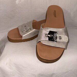 Dr. Scholl's "Island Icon" Metallic Silver Slide Sandals 6.5M